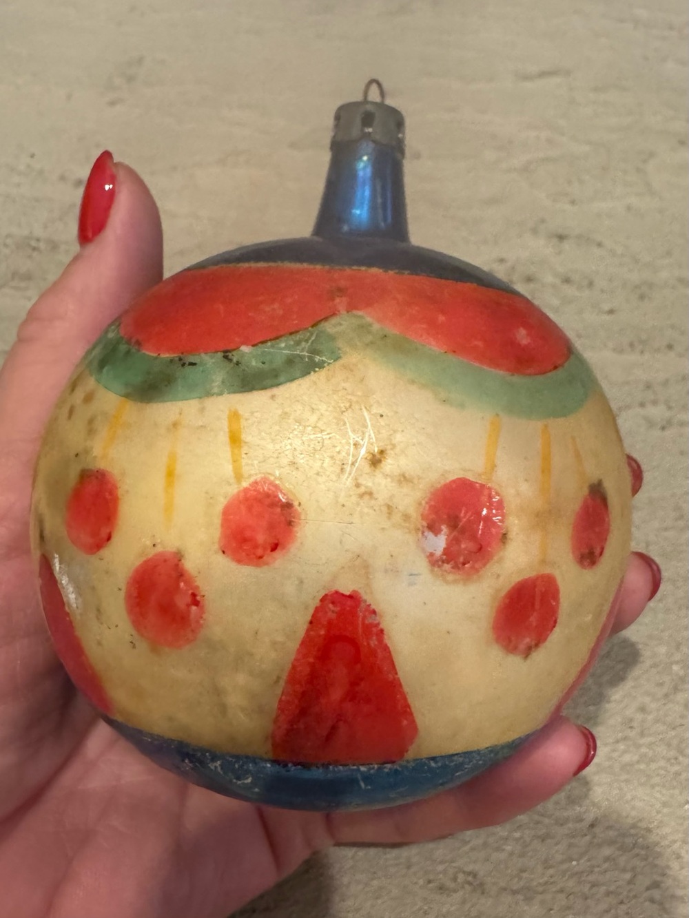 Vintage 1948-1958 Hand-Painted Japan Glass Ornament - 4.5” Diameter
